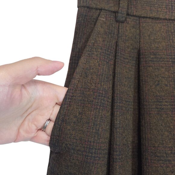 Banana Republic Vasto Wide-Leg Italian Wool Pant Plaid Brown Business Preppy 0 - Picture 9 of 14